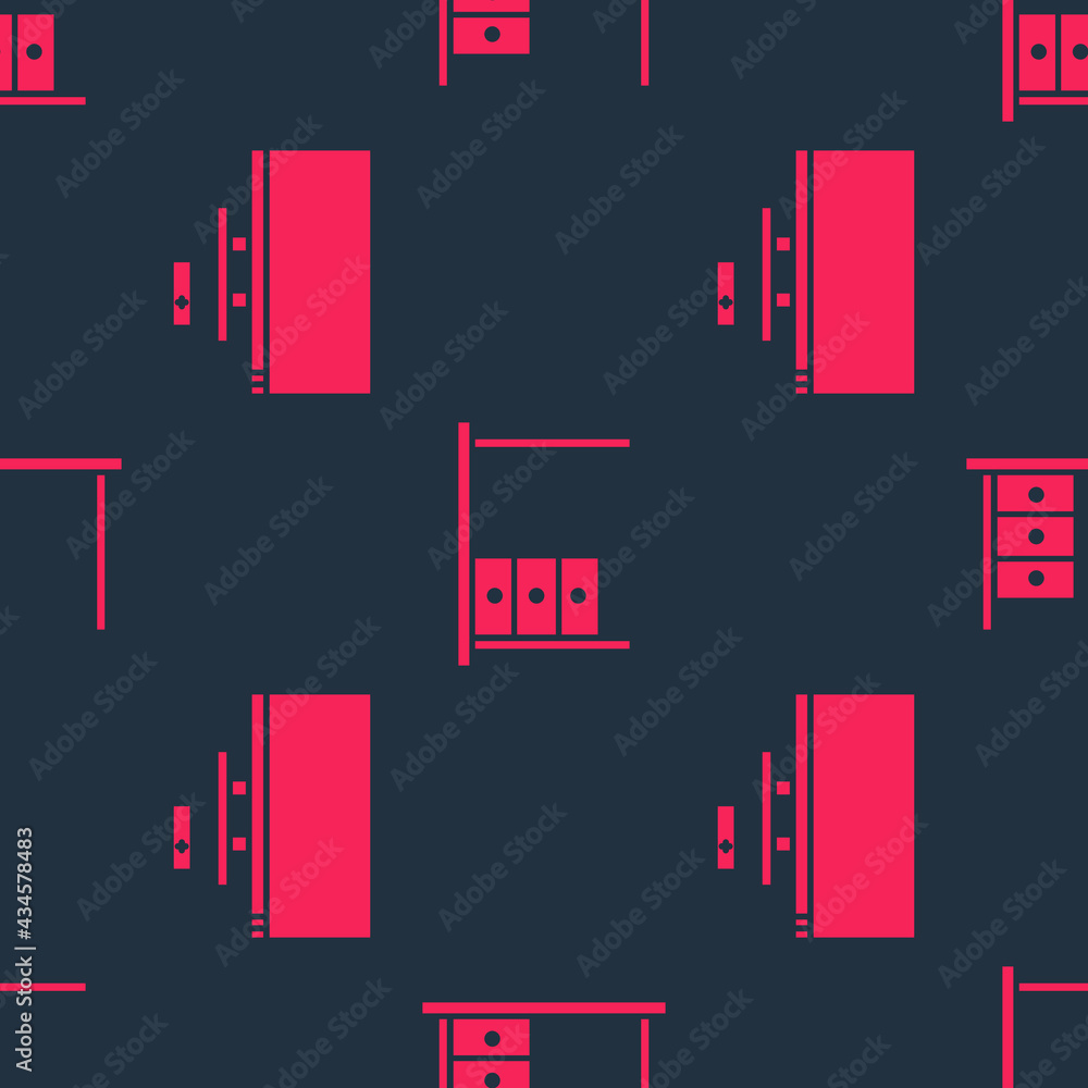 Set Smart Tv and Office desk on seamless pattern. Vector