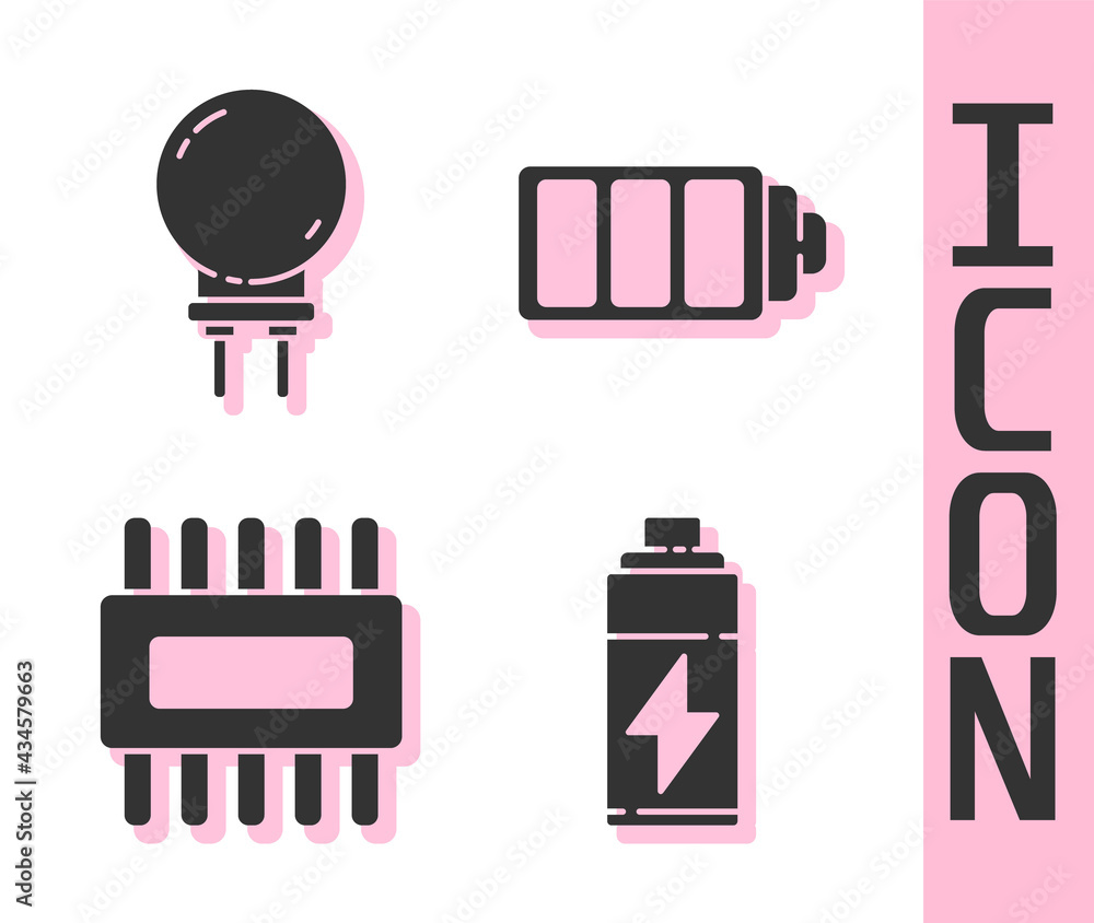 设置电池、发光二极管、带微处理器的处理器、CPU和电池电量指示灯