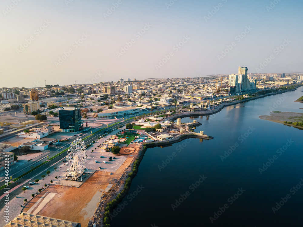 Ras al Khaimah emirate in the north UAE aerial skyline cityscape view
