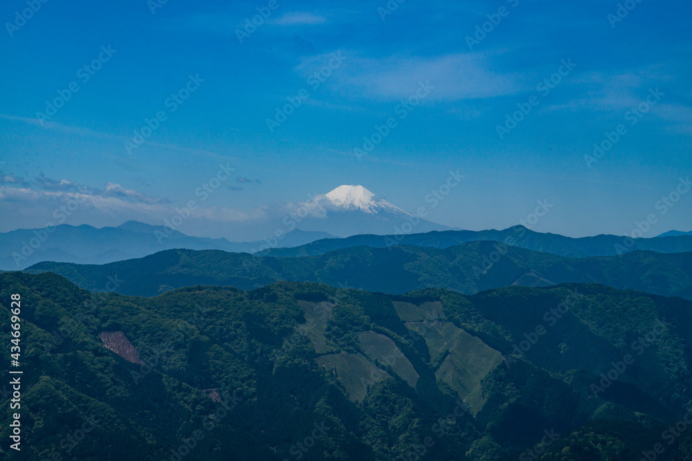 馬頭刈尾根からの眺望　富士山と檜原村