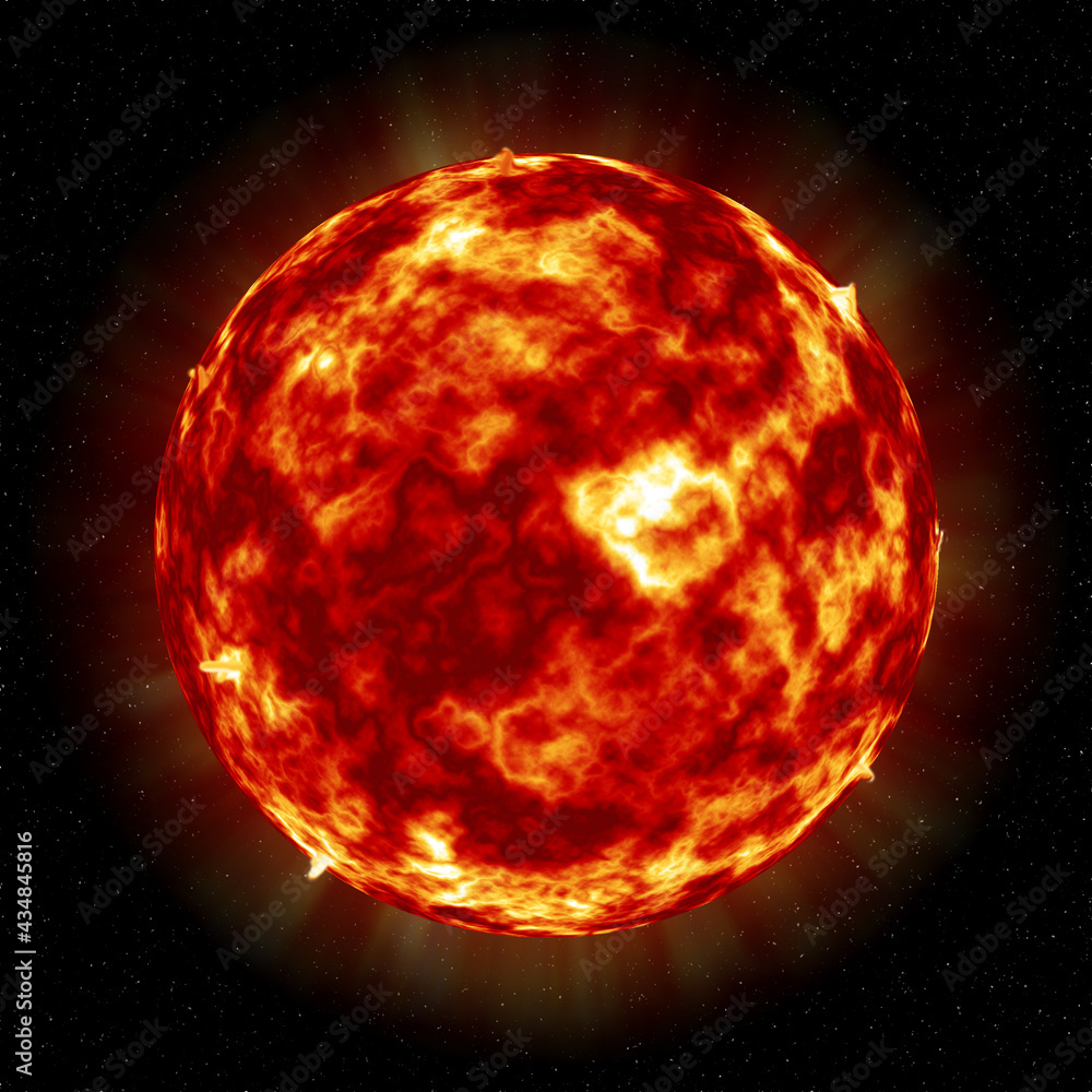Full red giant burning sun in outer space, galaxy
