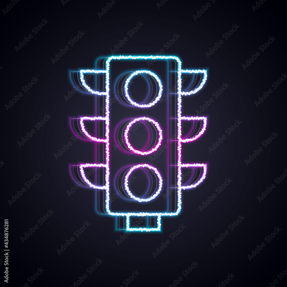 Glowing neon line Traffic light icon isolated on black background. Vector