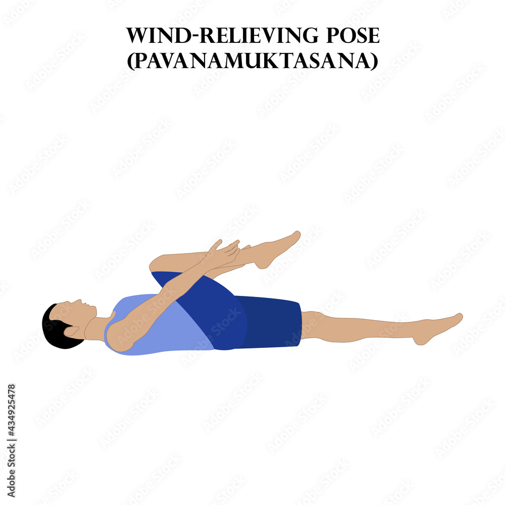 Wind-relieving pose yoga workout. Pavanamuktasana. Man doing yoga illustration