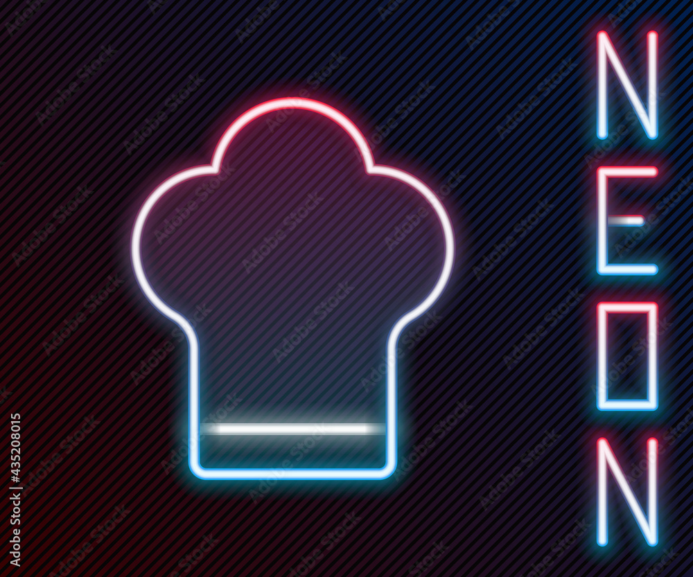 Glowing neon line Chef hat icon isolated on black background. Cooking symbol. Cooks hat. Colorful ou