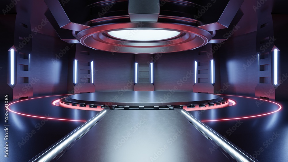 空的浅红色工作室-未来主义科幻大厅-浅红色，未来背景为d