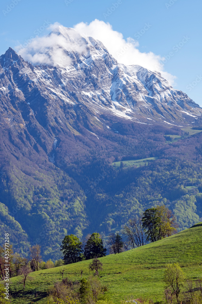 Paysage de montagne dans le parc Naturel Régional des Bauges en Savoie dans les Alpes françaises au 