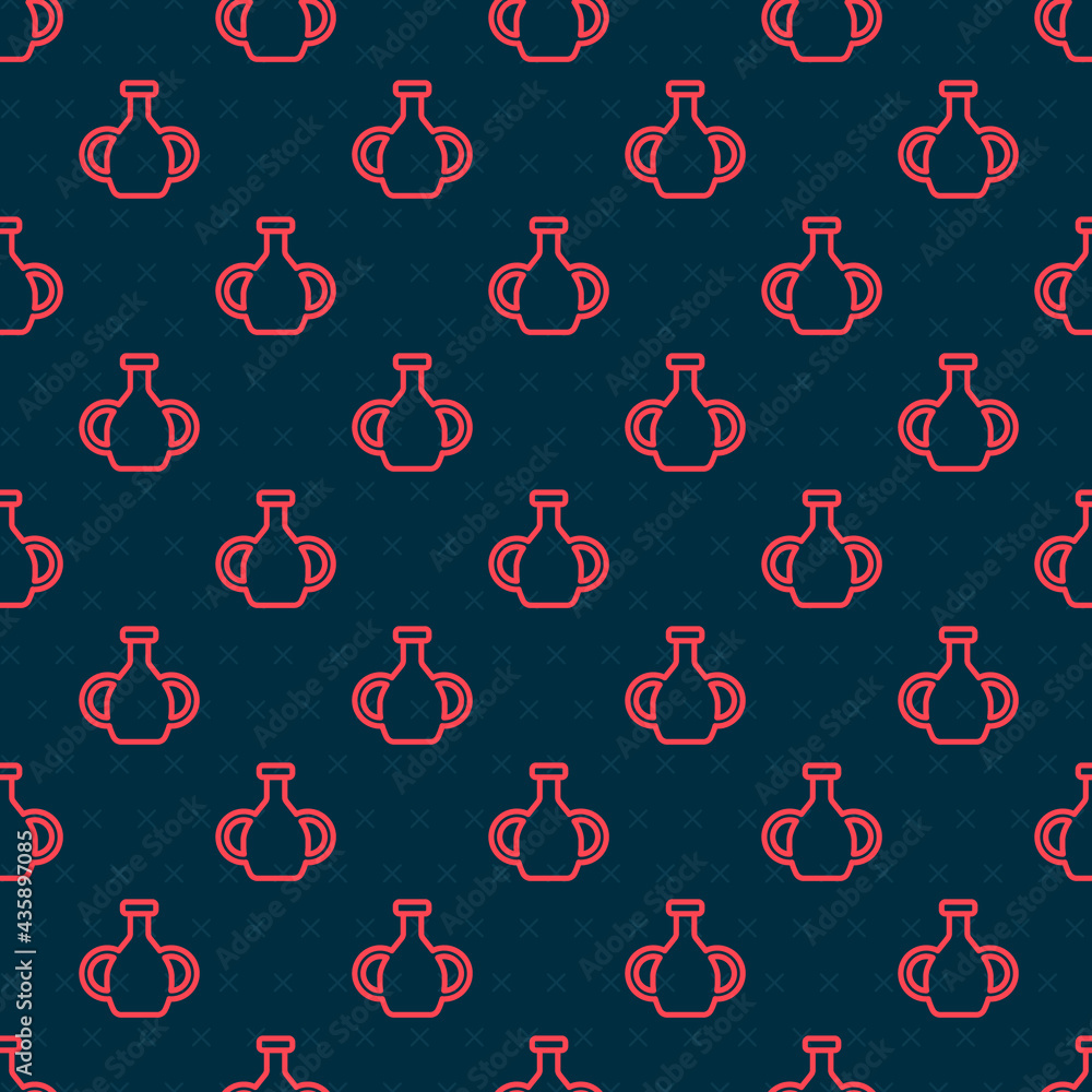 Red line Vase icon isolated seamless pattern on black background. Vector