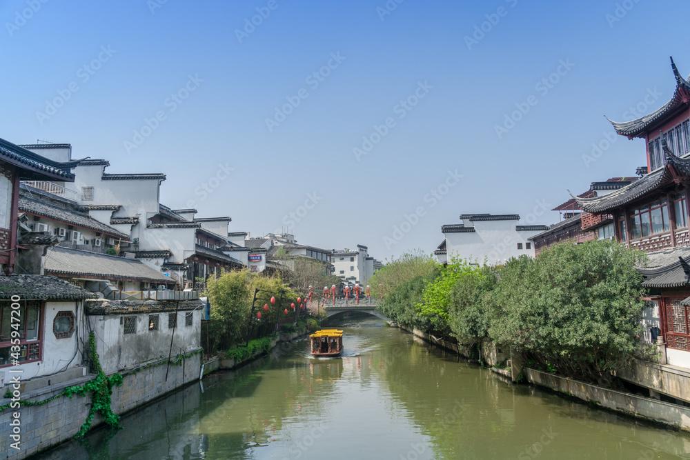 Rivers, roads and ancient buildings in the Confucius Temple scenic spot in Nanjing, Jiangsu Province