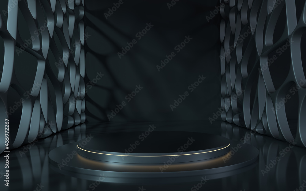Empty stage with black background, 3d rendering.