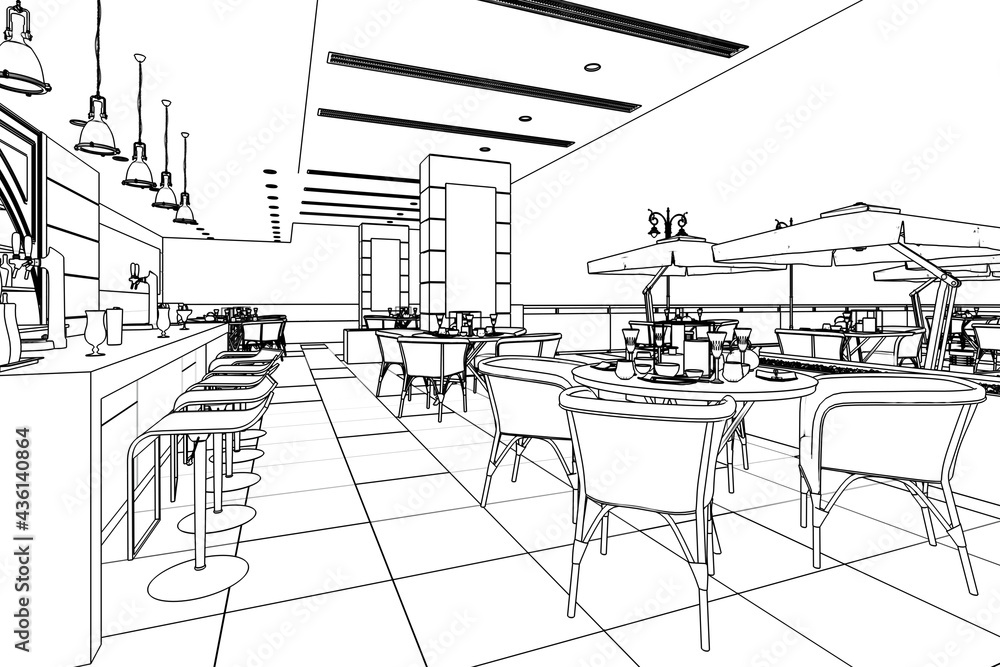 带Outlook的露台酒吧和餐厅（插图）-三维可视化