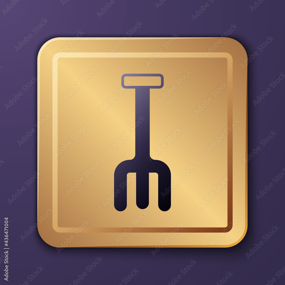 Purple Garden rake icon isolated on purple background. Tool for horticulture, agriculture, farming. 