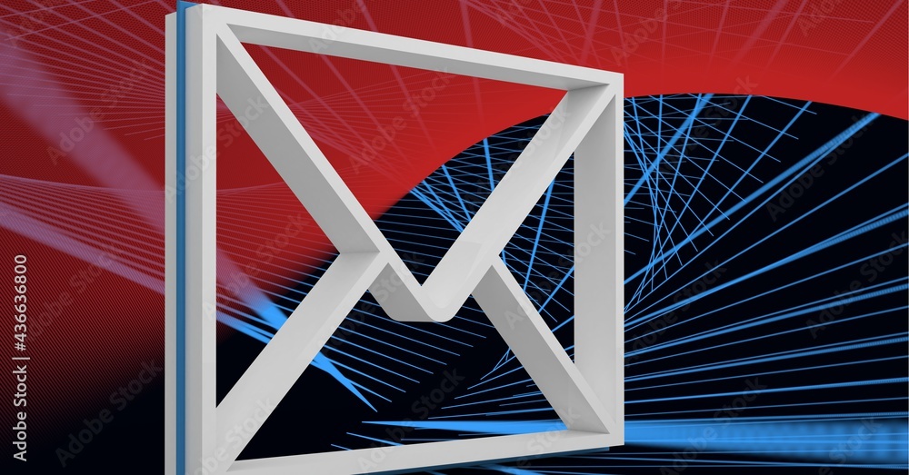 3d白色信封电子邮件图标和红黑背景蓝线的组成