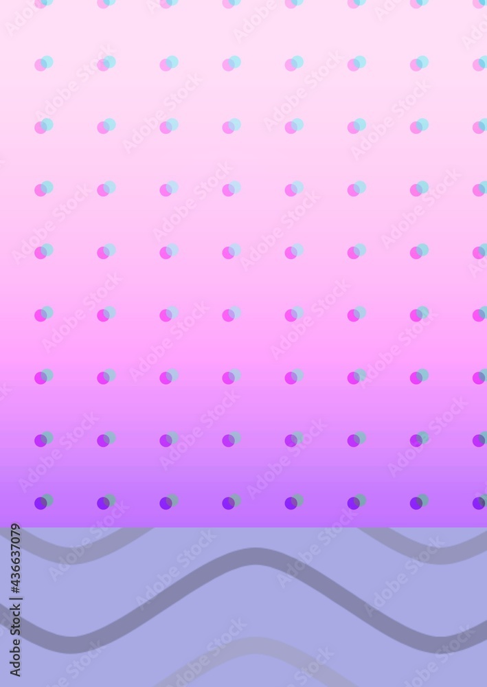 多行蓝紫色斑点和紫色背景上的波浪图案的组成