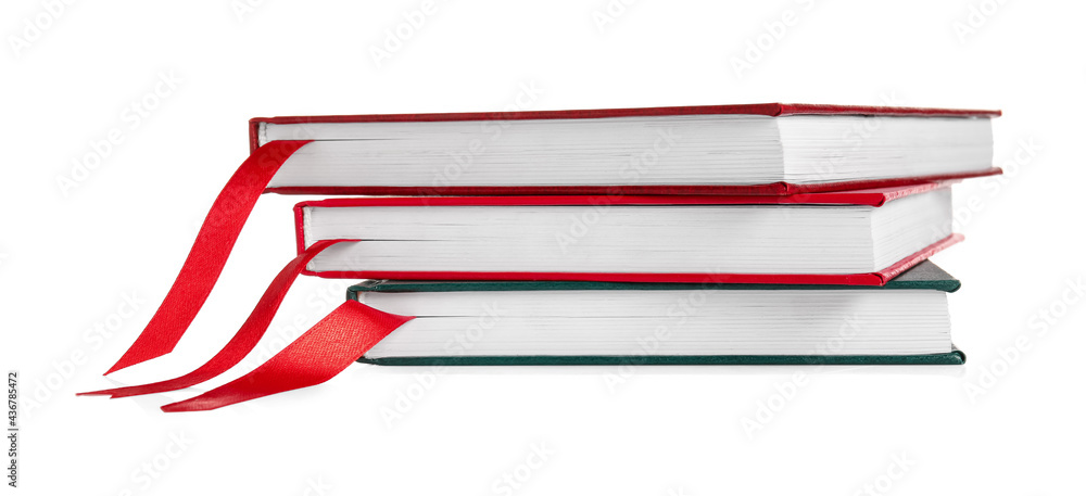 Books with bookmarks on white background