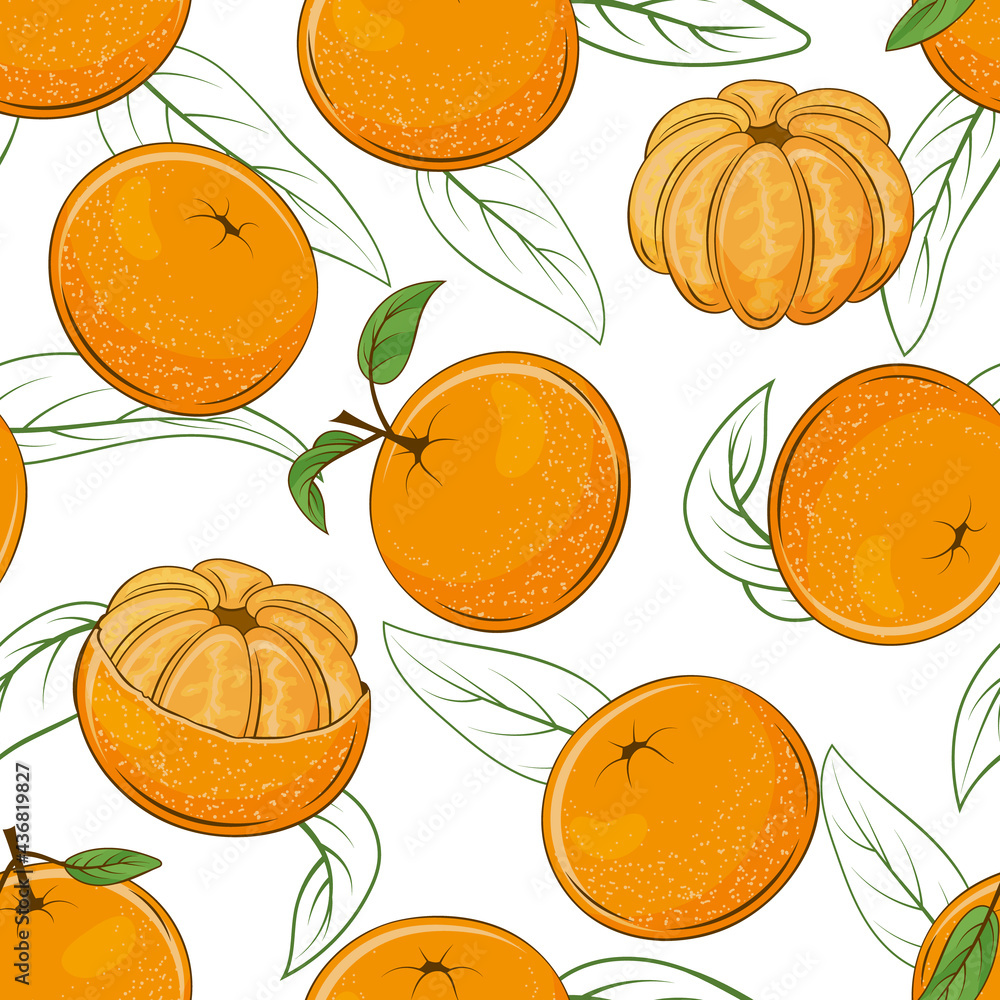 多汁柑橘的无缝图案。新鲜水果。矢量插图。卡通风格。