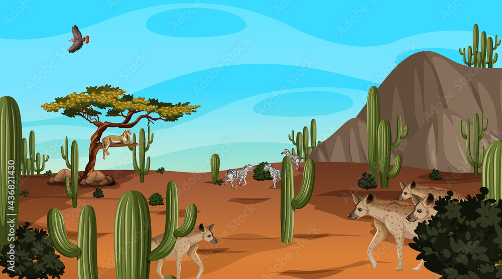 白天有任性动物的沙漠森林景观