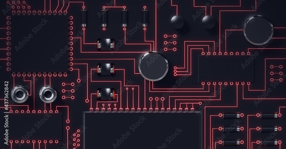 Composition of computer processors and red circuit board