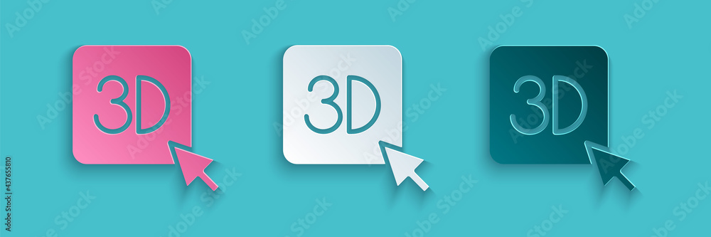 蓝色背景上隔离的剪纸3D打印机图标。3D打印。纸艺风格。矢量