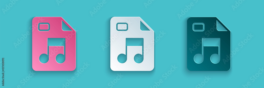 Paper cut MP3 file document. Download mp3 button icon isolated on blue background. Mp3 music format 