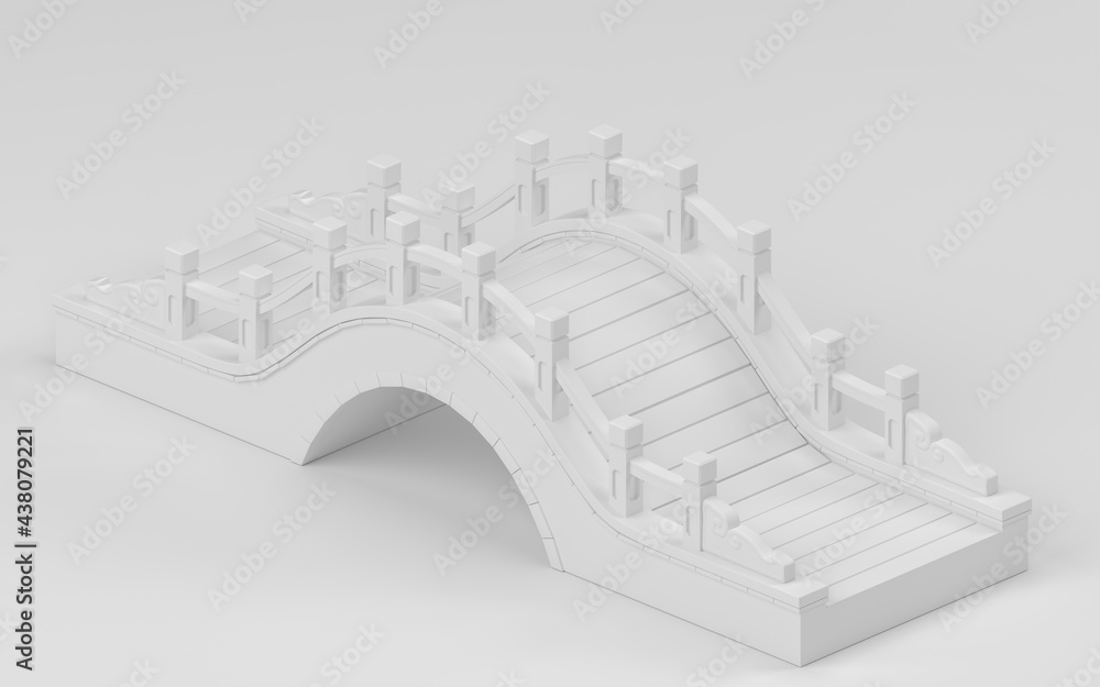 白色背景的拱桥，三维渲染。