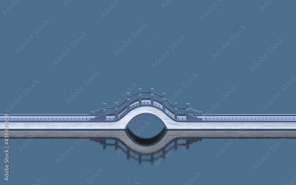 Chinese style bridge with blue background, 3d rendering