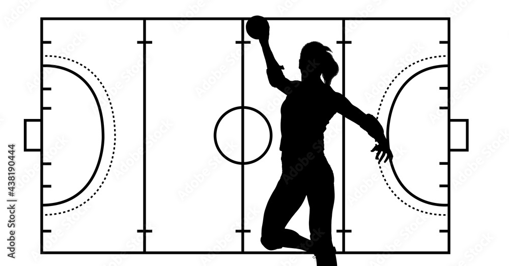 运动场白底女子手球运动员的构图