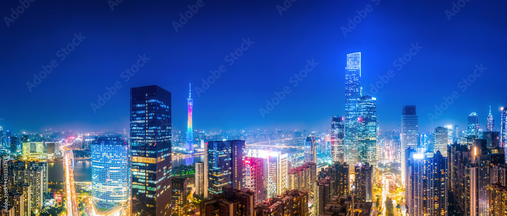 广州城市建筑夜景航拍