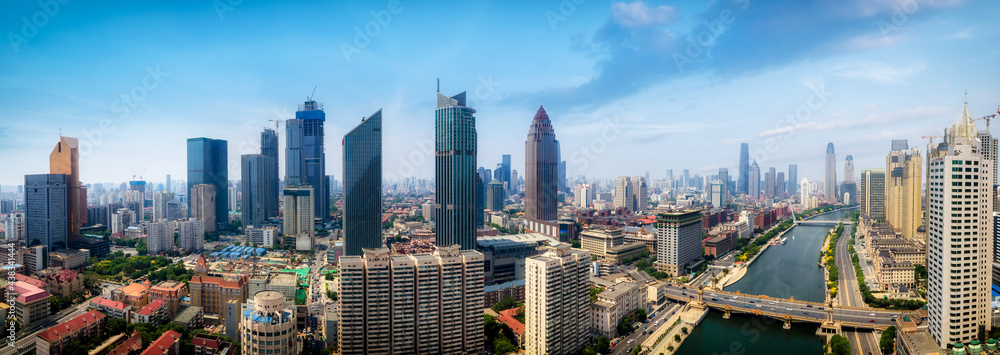 Aerial photography of Tianjin city architecture landscape skyline