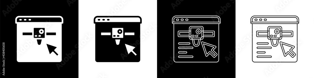 Set 3D printer setting icon isolated on black and white background. 3d printing. Vector