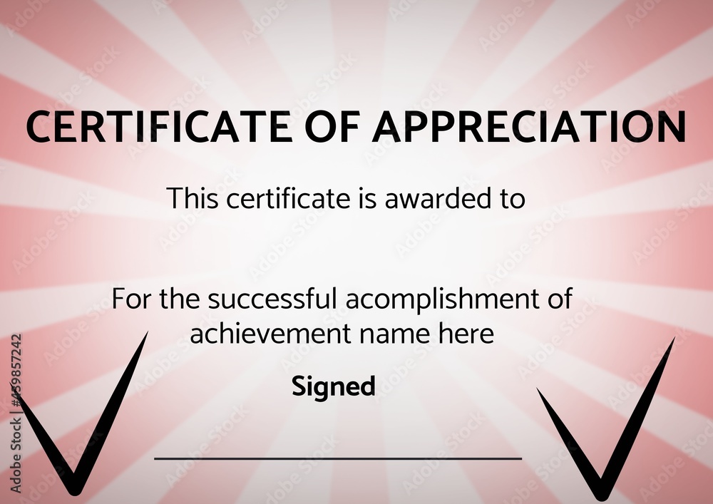 Template of certificate of appreciation with copy space against pink radial background