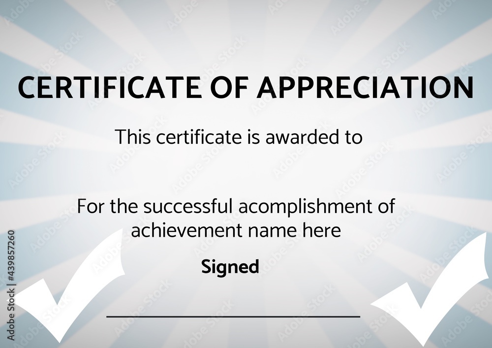 Template of certificate of appreciation with copy space against blue radial background