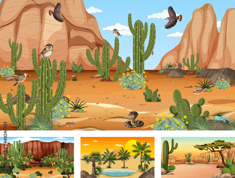 动植物与沙漠森林景观的不同场景