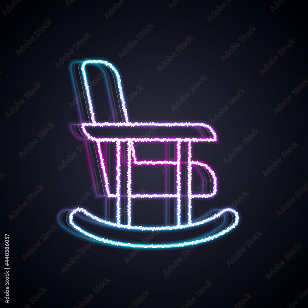 闪耀的霓虹灯线条黑色背景上隔离的摇椅图标。矢量
