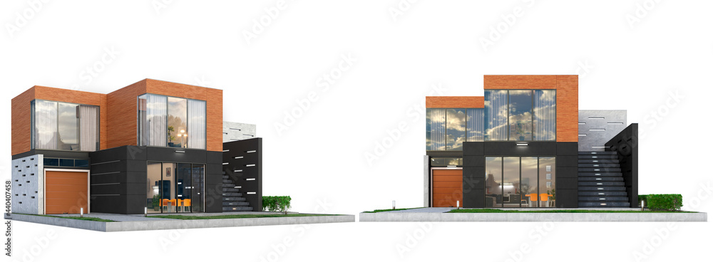 set of modern cottages 3d illustration 