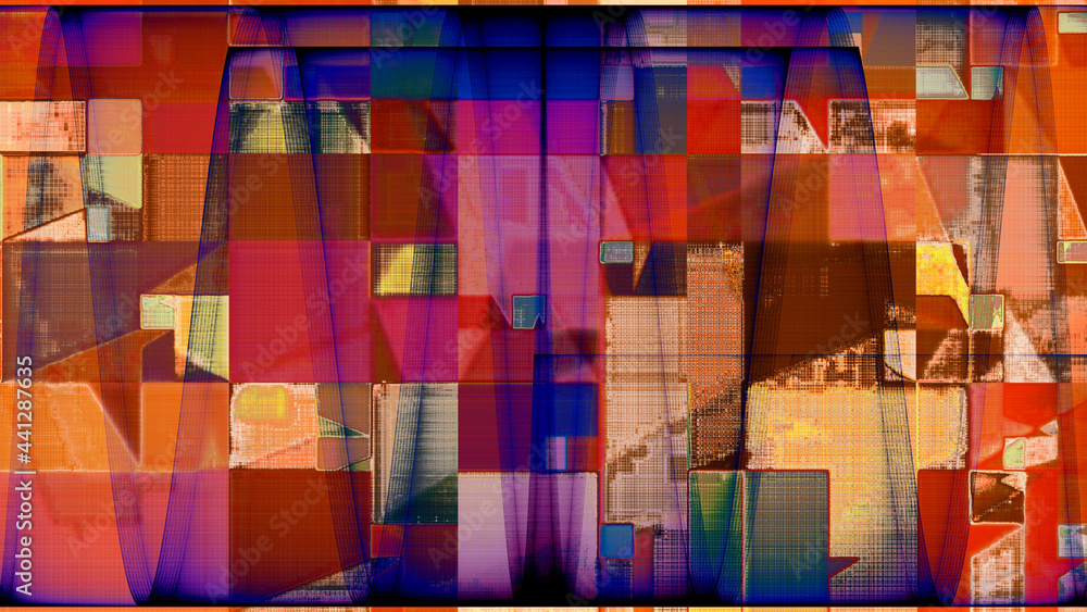 Rendu d’un travail numérique, composition abstraite rythmée par les couleurs et faisant partie d’une
