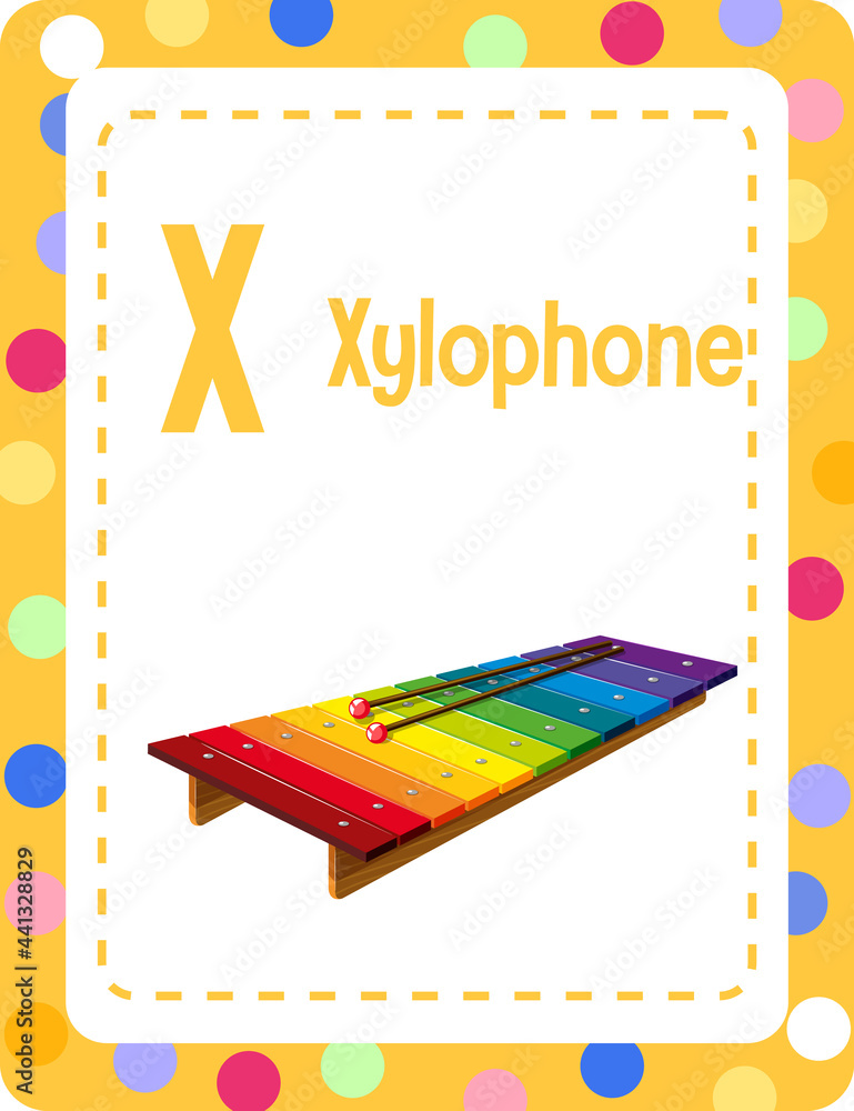 Alphabet flashcard with letter X for Xylophone