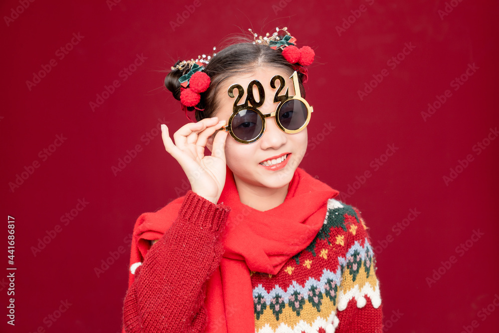 Chinese little girl wearing Spring Festival costume