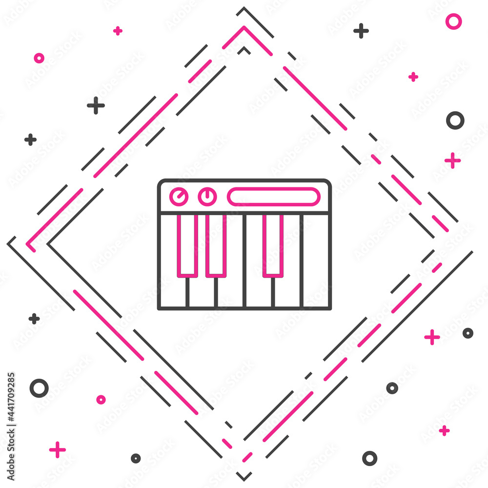 线条音乐合成器图标隔离在白色背景上。电子钢琴。彩色轮廓概念