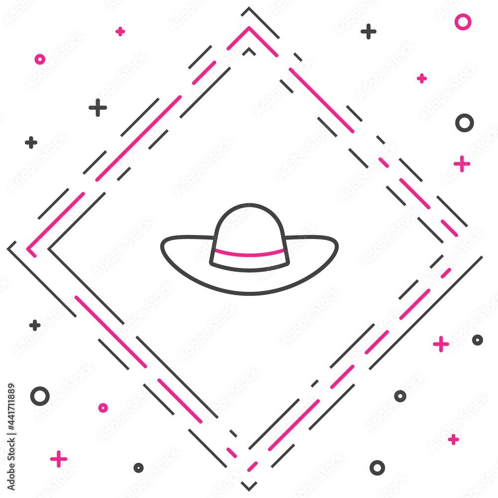 线条优雅的女性帽子图标隔离在白色背景上。彩色轮廓概念。矢量