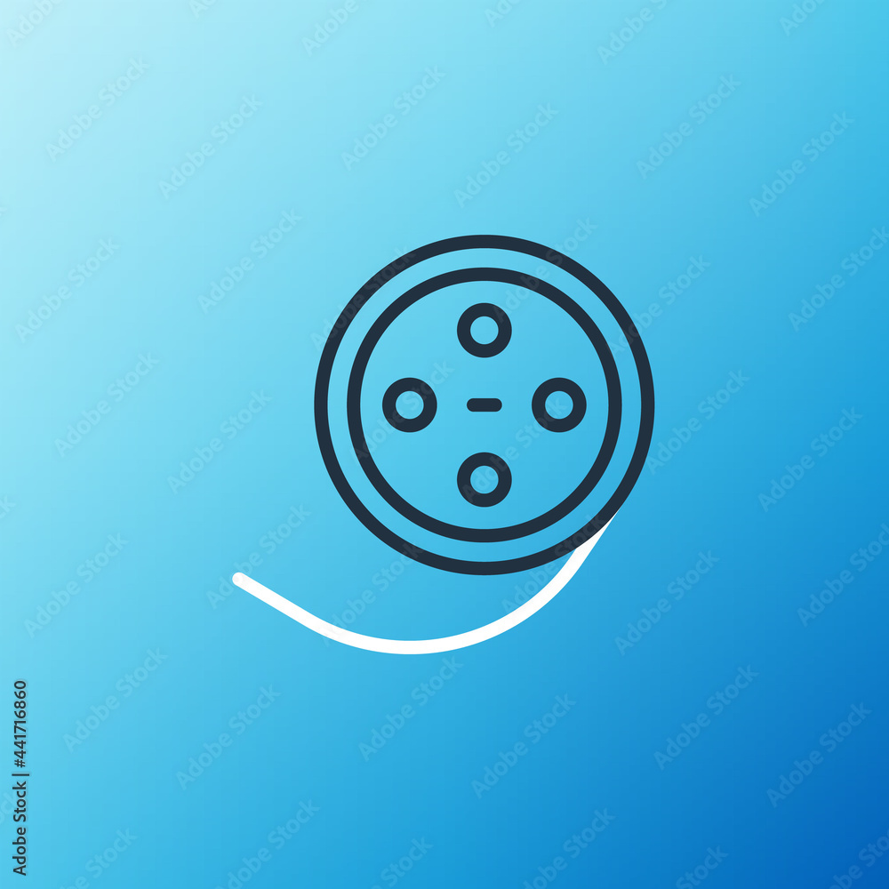 Line Film reel icon isolated on blue background. Colorful outline concept. Vector