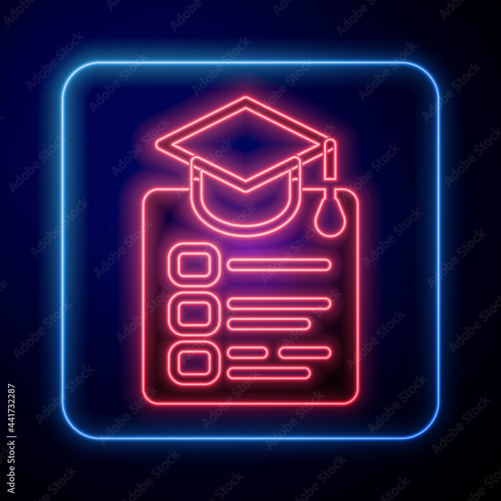 闪亮的霓虹灯在线教育和毕业图标被隔离在黑色背景上。mo上的在线老师