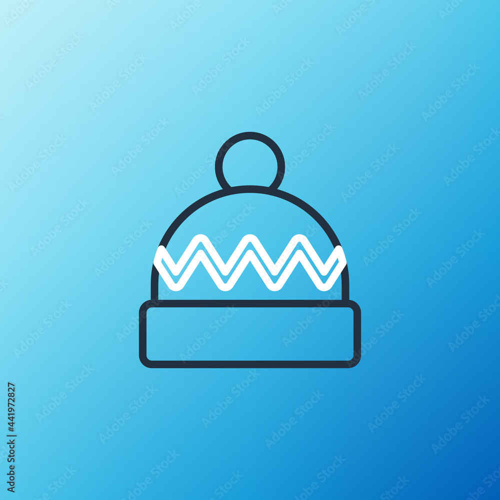 Line Winter hat icon isolated on blue background. Colorful outline concept. Vector