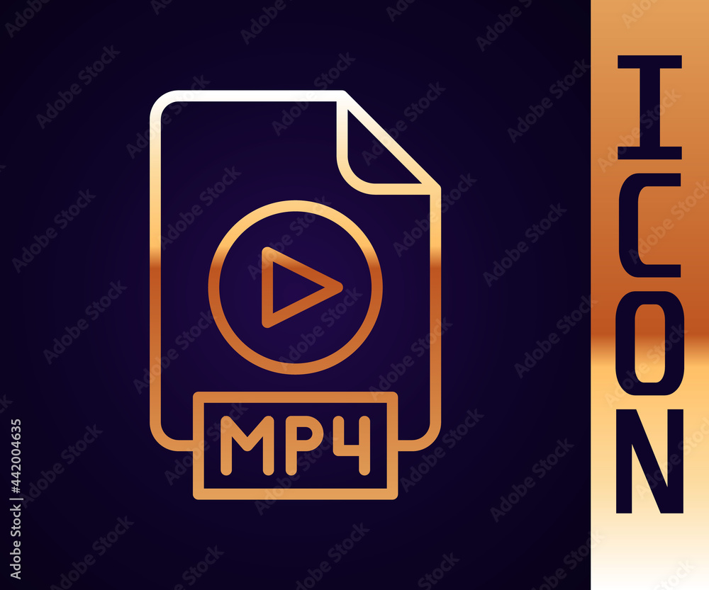 Gold line MP4 file document. Download mp4 button icon isolated on black background. MP4 file symbol.