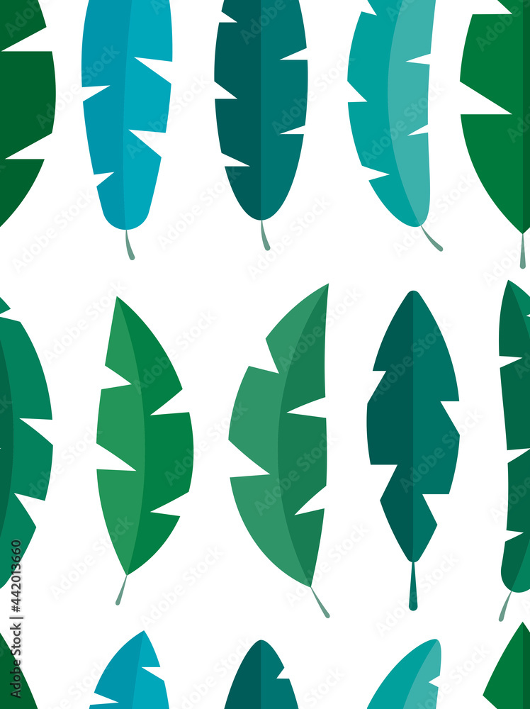 简单的热带树叶无缝图案背景。矢量插图
