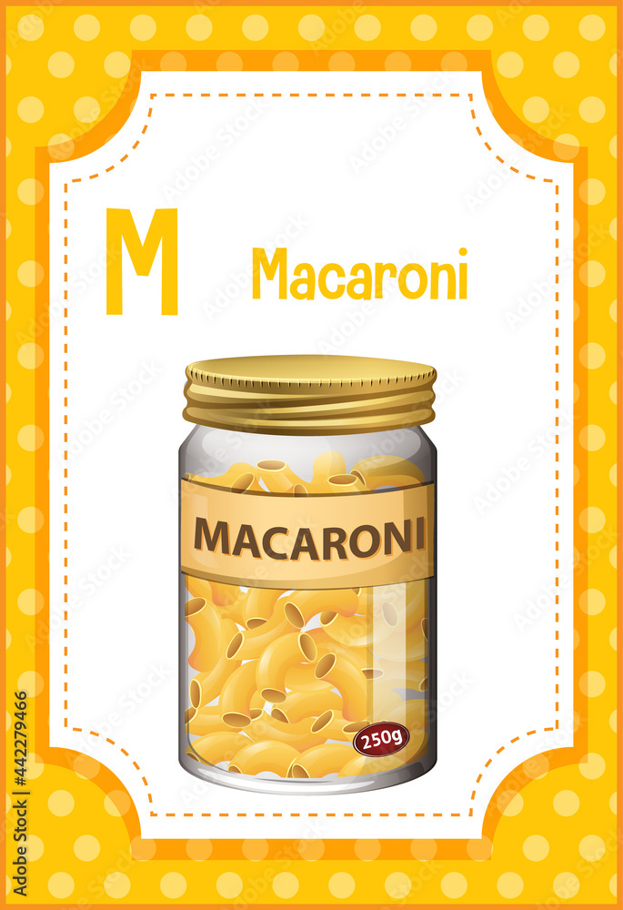 马卡罗尼字母M的字母抽认卡