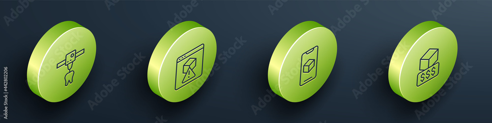 Set Isometric line 3D printer tooth, , software and services icon. Vector