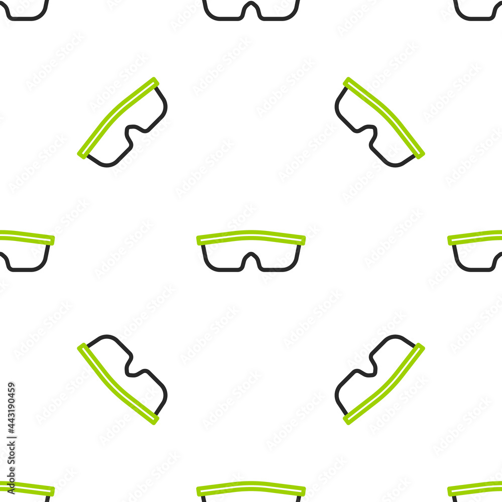 Line Sport自行车太阳镜图标白色背景上的隔离无缝图案。运动眼镜图标