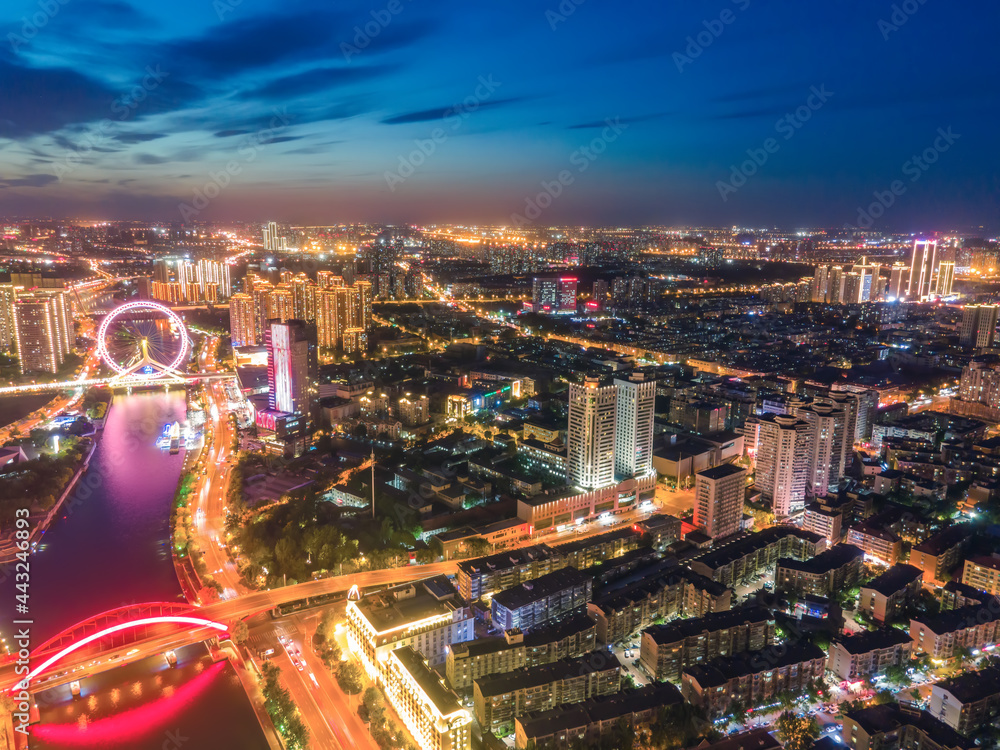 Aerial photography of Tianjin.Urban architecture landscape night view