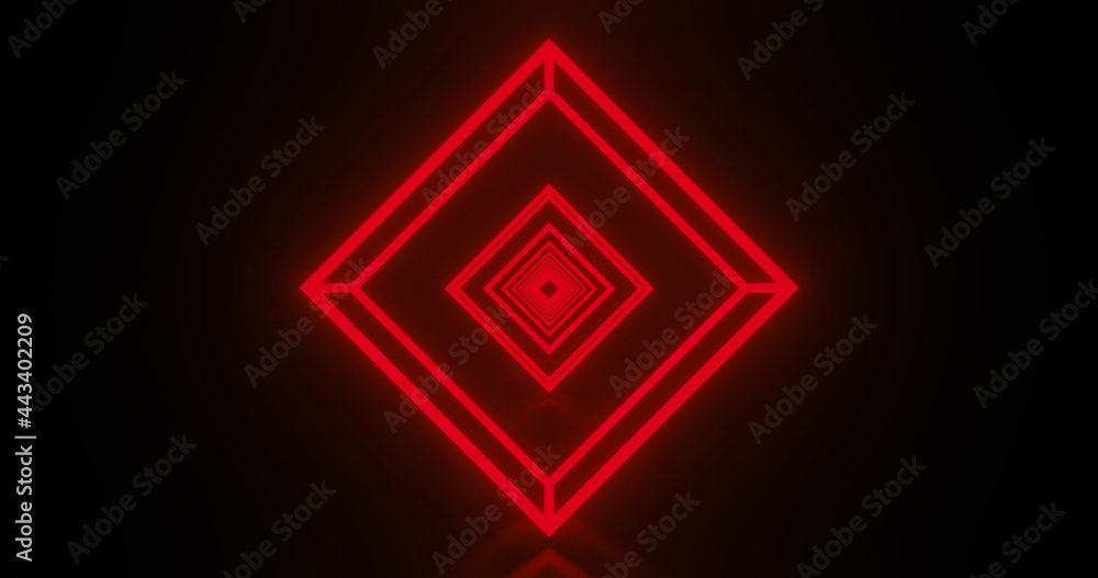 钻石形状在无缝环上移动时形成的发光红色图像