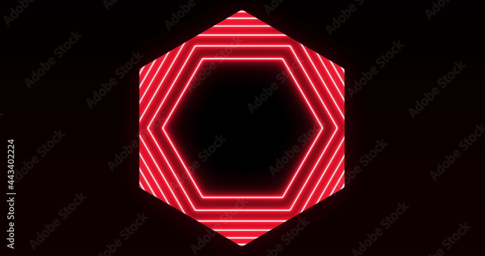 红色六边形发光形成的图像在无缝环路上闪烁